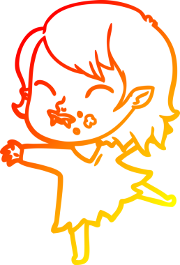 Bir insan tarafından çizilmiş yanağında kan olan vampir bir kızın çizgi film çizimi.