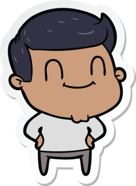 Bir insan tarafından çizilmiş mutlu bir adamın çıkartması.