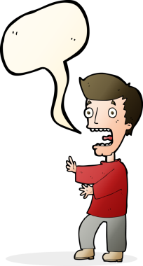 Bir insan tarafından çizilmiş, konuşma balonuyla dehşete düşmüş bir adam.