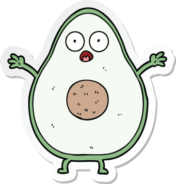 Bir insan tarafından çizilmiş Avokado çizgi filminin çıkartması.