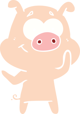 Bir insan tarafından çizilmiş mutlu düz renkli çizgi film domuzu