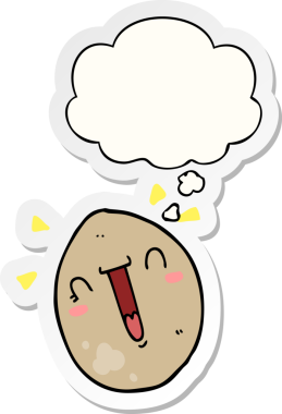 Düşünce baloncuklu mutlu yumurta çizgi filmi bir insan tarafından çizilmiş çıkartma gibi.