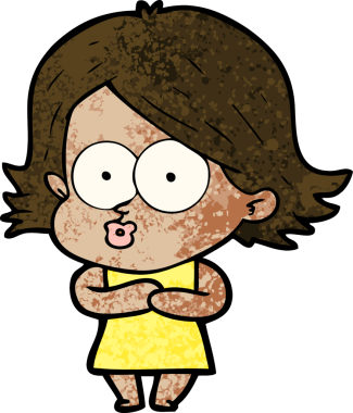 Çizgi film kızı somurtuyor bir insan tarafından