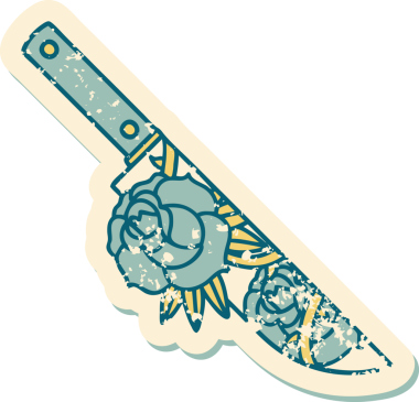 Bir hançerin ve bir insanın çizdiği çiçeklerin sembolik dövmesi.