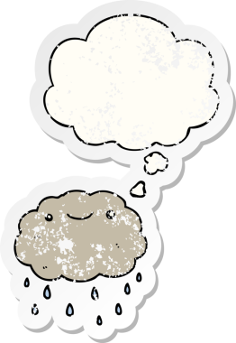 Düşünce baloncuklu karikatür bulutu bir insan tarafından çizilmiş yıpranmış bir çıkartma gibi.