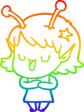 gökkuşağı gradyan çizimi mutlu bir uzaylı kız çizgi filmi bir insan tarafından çizildi