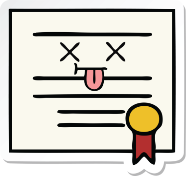 Bir insan tarafından çizilmiş şirin bir karikatür mezuniyet diplomasının çıkartması.