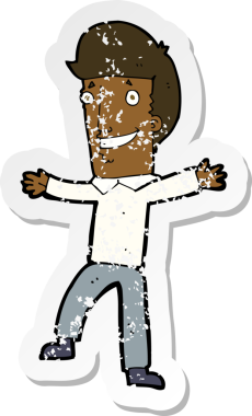 Bir insan tarafından çizilmiş mutlu bir adamın karikatür yapıştırması.