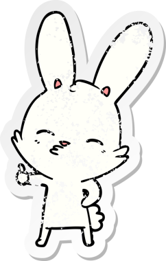 Bir insan tarafından çizilmiş garip bir tavşan çizgi filminin sıkıntılı çıkartması.