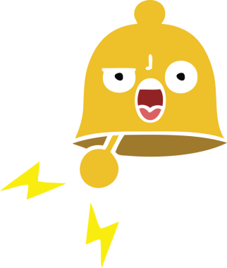 Bir insan tarafından çizilmiş çalan çanın düz renkli retro karikatürü