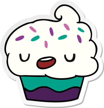 Bir insan tarafından çizilmiş şirin bir kekin resimli çıkartması.