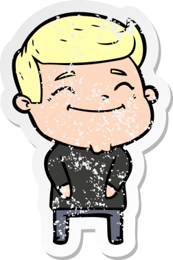 Bir insan tarafından çizilmiş mutlu bir çizgi film karakterinin sıkıntılı çıkartması.