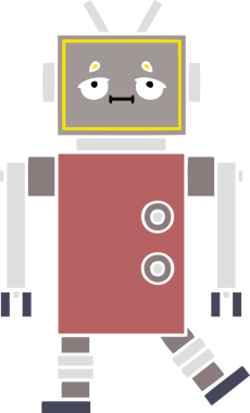 Bir insan tarafından çizilmiş düz renkli bir robot karikatürü