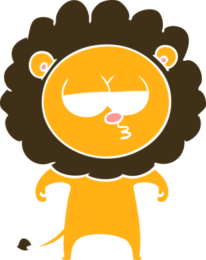 Bir insan tarafından çizilmiş düz renkli karikatür sıkılmış aslan