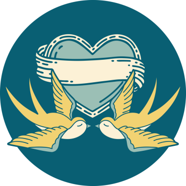 Kırlangıçların ikonik dövme şekli ve bir insan tarafından çizilmiş bir kalp.