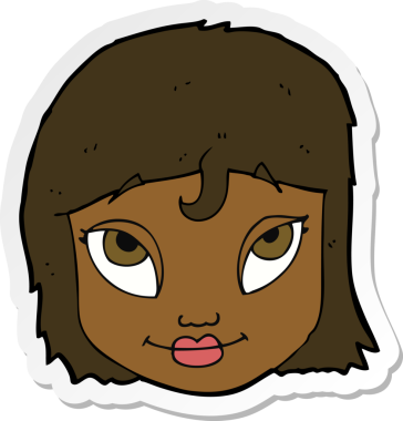 Bir insan tarafından çizilmiş gülümseyen bir karikatür kadının çıkartması.