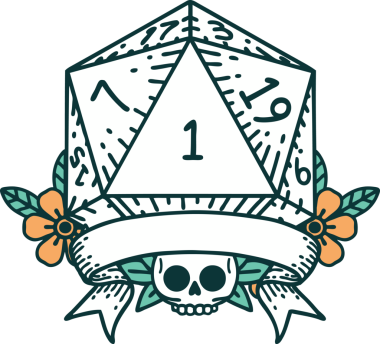 Retro Dövme Biçimi Doğal Bir d20 zar bir insan tarafından çizildi