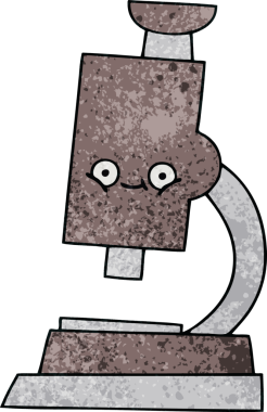 Bir insan tarafından çizilmiş mikroskobun retro grunge desen karikatürü