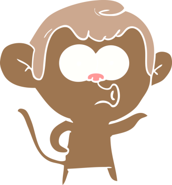 Bir insan tarafından çizilmiş düz renkli çizgi film öten maymun.