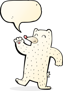 Bir insan tarafından çizilmiş konuşma baloncuğuyla kutup ayısını sallayan çizgi film.