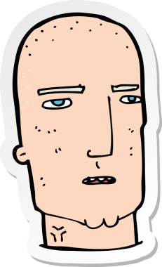 Bir insan tarafından çizilmiş kel, sert bir adamın çıkartması.