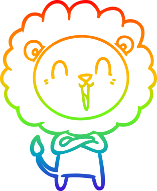 Bir insan tarafından çizilmiş gülen aslan çizgi çizimi.