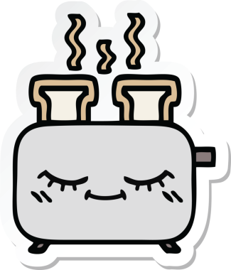 Bir insan tarafından çizilmiş bir tost makinesinin şirin bir karikatürü.