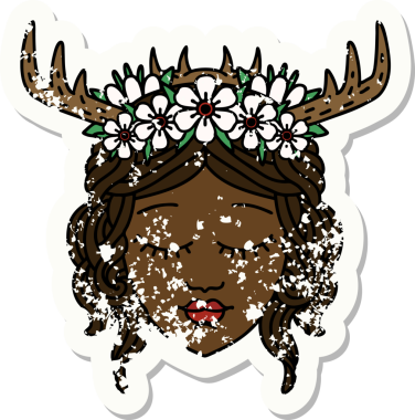 Bir insan tarafından çizilmiş bir Druid karakterinin grunge çıkartması.