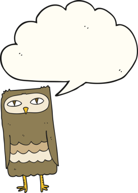 Bir insan tarafından çizilmiş serbest konuşma balonu karikatürü baykuşu