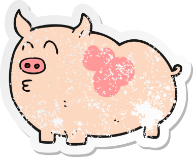 Bir insan tarafından çizilmiş bir domuzun gerilmiş çıkartması.