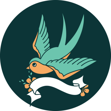 Bir insan tarafından çizilmiş bir kırlangıç sancağıyla dövme stili simgesi