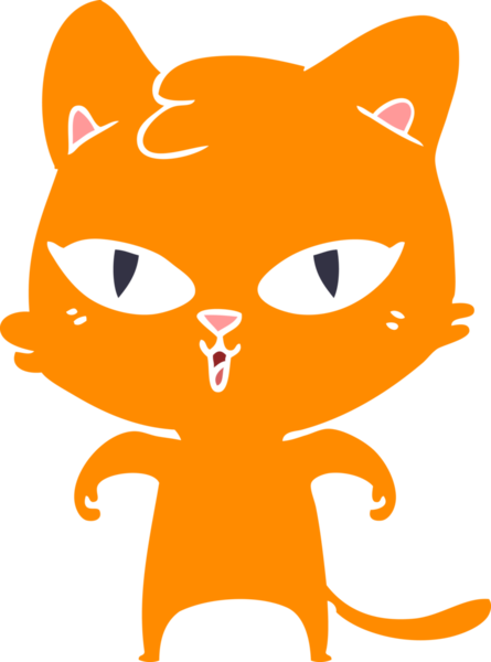 Bir insan tarafından çizilmiş düz renkli çizgi film kedisi