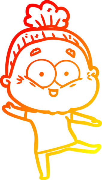 Bir insan tarafından çizilmiş mutlu, yaşlı bir kadının sıcak çizgi çizimi.