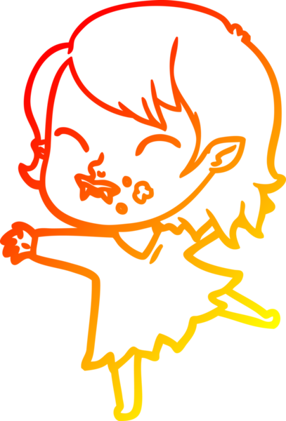 Bir insan tarafından çizilmiş yanağında kan olan vampir bir kızın çizgi film çizimi.