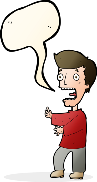 Bir insan tarafından çizilmiş, konuşma balonuyla dehşete düşmüş bir adam.