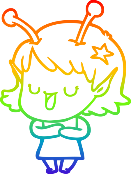 gökkuşağı gradyan çizimi mutlu bir uzaylı kız çizgi filmi bir insan tarafından çizildi