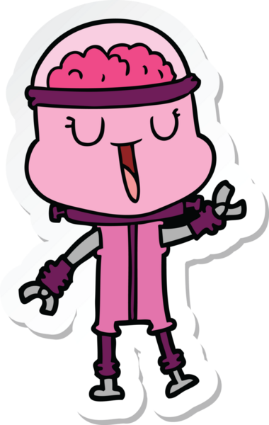 Bir insan tarafından çizilmiş mutlu çizgi film robotunun çıkartması.