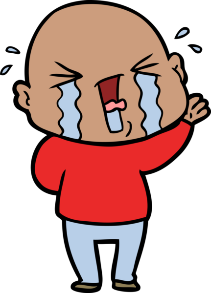 Bir insan tarafından çizilmiş ağlayan kel bir adam.