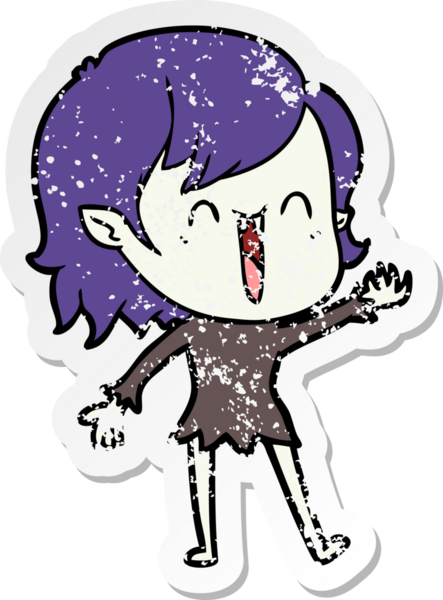 Bir insan tarafından çizilmiş mutlu vampir kız çizgi filminin kederli çıkartması.