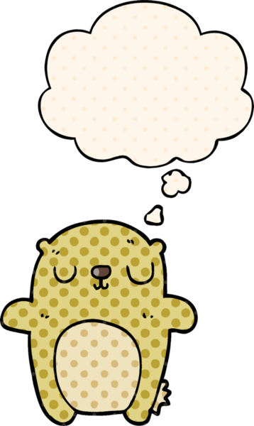 Çizgi roman tarzında bir insan tarafından çizilmiş düşünce kabarcığı olan çizgi film ayısı.