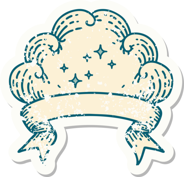 Bir insan tarafından çizilmiş bulutlu eski bir etiket.