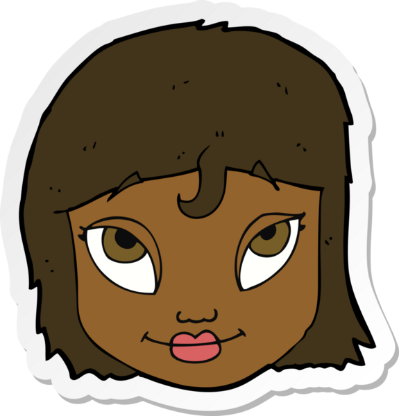 Bir insan tarafından çizilmiş gülümseyen bir karikatür kadının çıkartması.