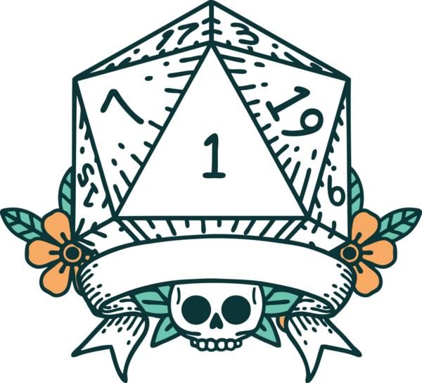 Retro Dövme Biçimi Doğal Bir d20 zar bir insan tarafından çizildi