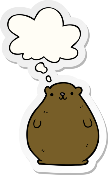 İnsan tarafından çizilmiş bir çıkartma olarak düşünce baloncuğu olan çizgi film ayısı.