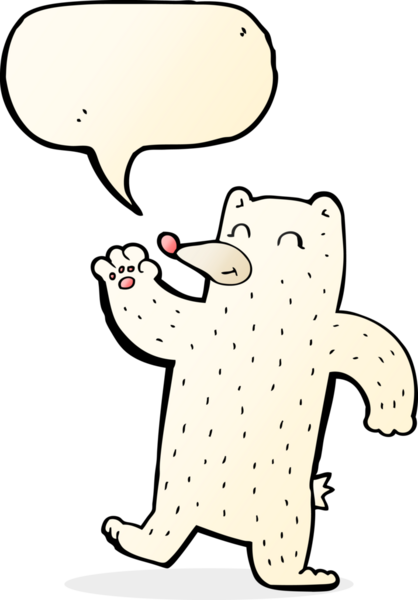 Bir insan tarafından çizilmiş konuşma baloncuğuyla kutup ayısını sallayan çizgi film.