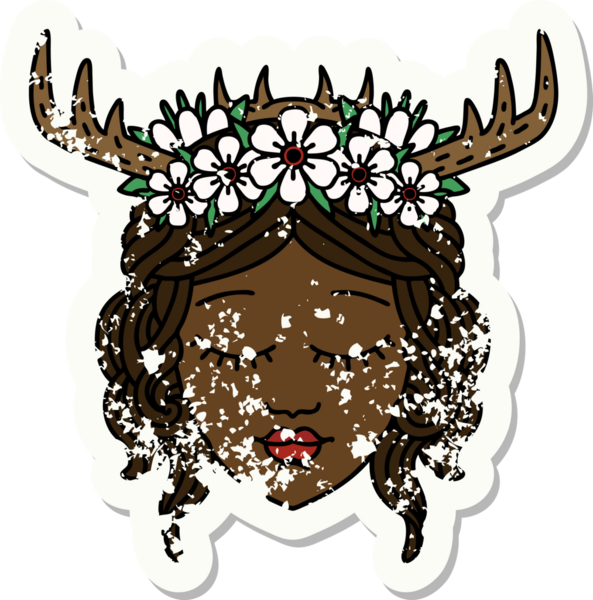 Bir insan tarafından çizilmiş bir Druid karakterinin grunge çıkartması.