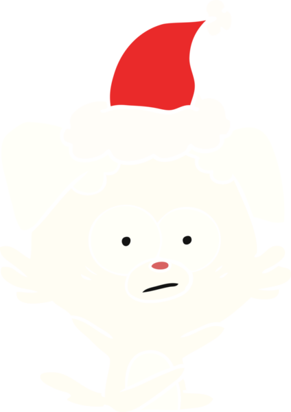 Sinirli köpek eli, bir insan tarafından çizilmiş Noel Baba şapkasının düz renk çizimi