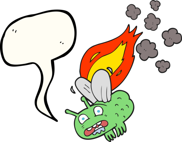 Serbest konuşma baloncuğu sineği bir insan tarafından çizildi ve yakıldı.