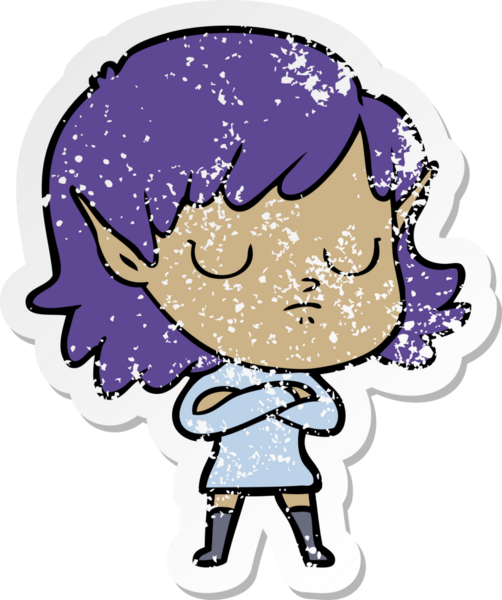 Bir insan tarafından çizilmiş karikatür elf kızının sıkıntılı çıkartması.