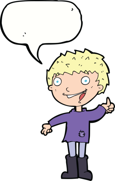 Bir insan tarafından çizilmiş konuşma balonu olan heyecanlı bir çocuk.